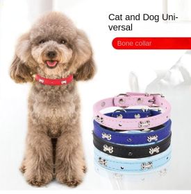 Pet bones pet collar PU dog collar adjustable cat collar pet jewelry (Color: brown, size: 2.0*45cm)
