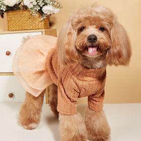 Small & Medium Dogs Solid Color Twist Knit Turtleneck Spliced Mesh Skirt; warm Dog Sweater For Winter (Color: orange, size: XL)