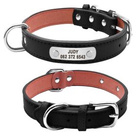 PU Leather Dog Collar Durable Padded Personalized Pet ID Collars Customized for Small Medium Large Dogs Cat Red Black Brown (Color: black, size: L)
