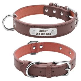 PU Leather Dog Collar Durable Padded Personalized Pet ID Collars Customized for Small Medium Large Dogs Cat Red Black Brown (Color: brown, size: S)
